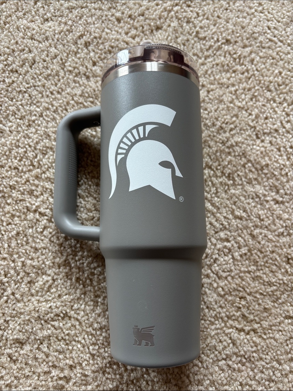 Stanley Gray Travel Mug with Handle and Michigan State Spartan Logo